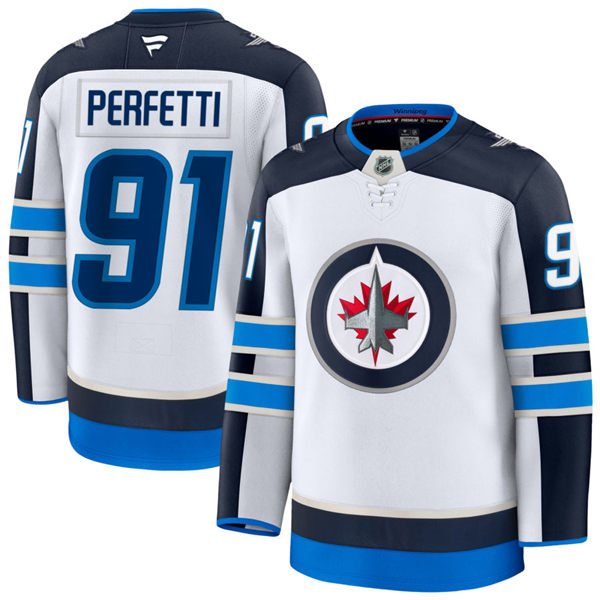 Men's Winnipeg Jets #91 Cole Perfetti Fanatics White Away Jersey